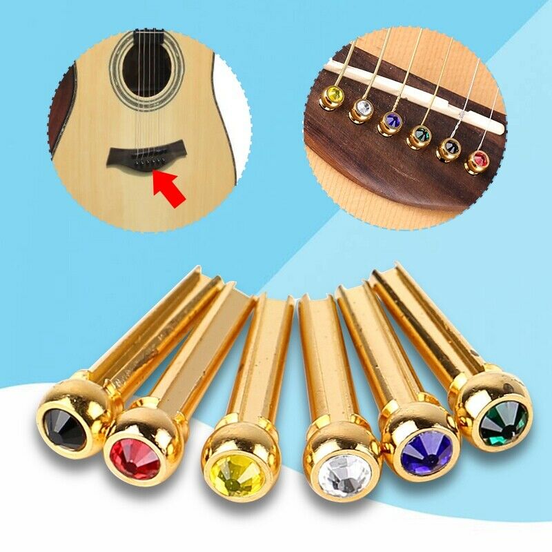 Abalone Ebony Guitar Bridge Bone Pins Set For Acoustic Guitar String Pegs x6