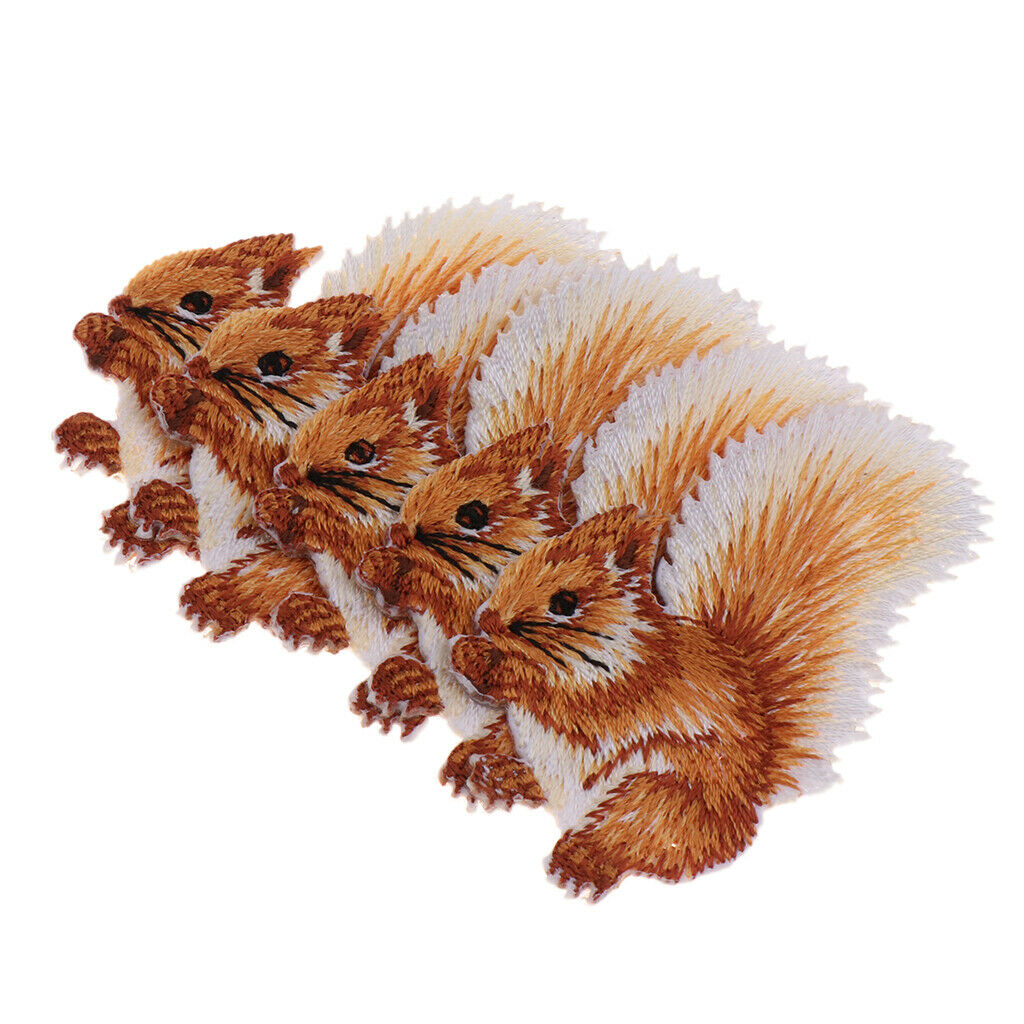5 Pcs Squirrel Badge Patch Embroidered Applique Sewing Cloth Stickers
