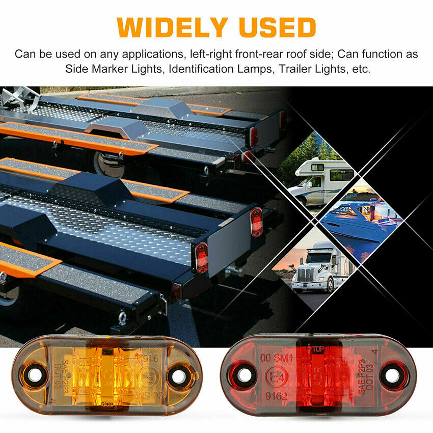 10X Amber Red LED Car Truck Trailer RV Oval 2.5" Side Clearance Marker Lights