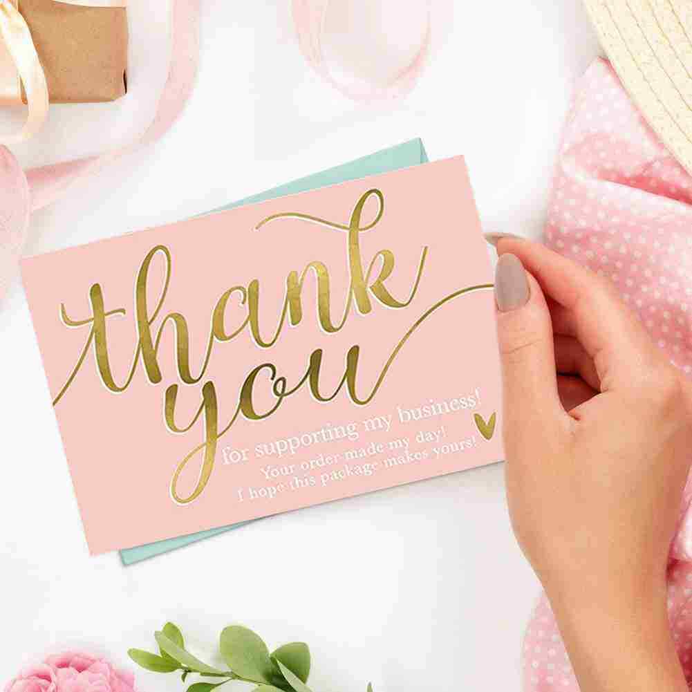 50 Pcs Pink Thank You Card Businesses Greetings Card Praise For Small NEW