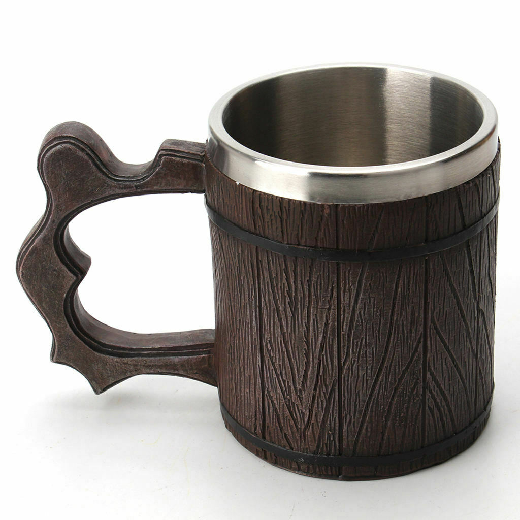 Stainless Steel Mug Imitated Wood Beer Coffee Cup 450ml Christmas Cup Desk Decor