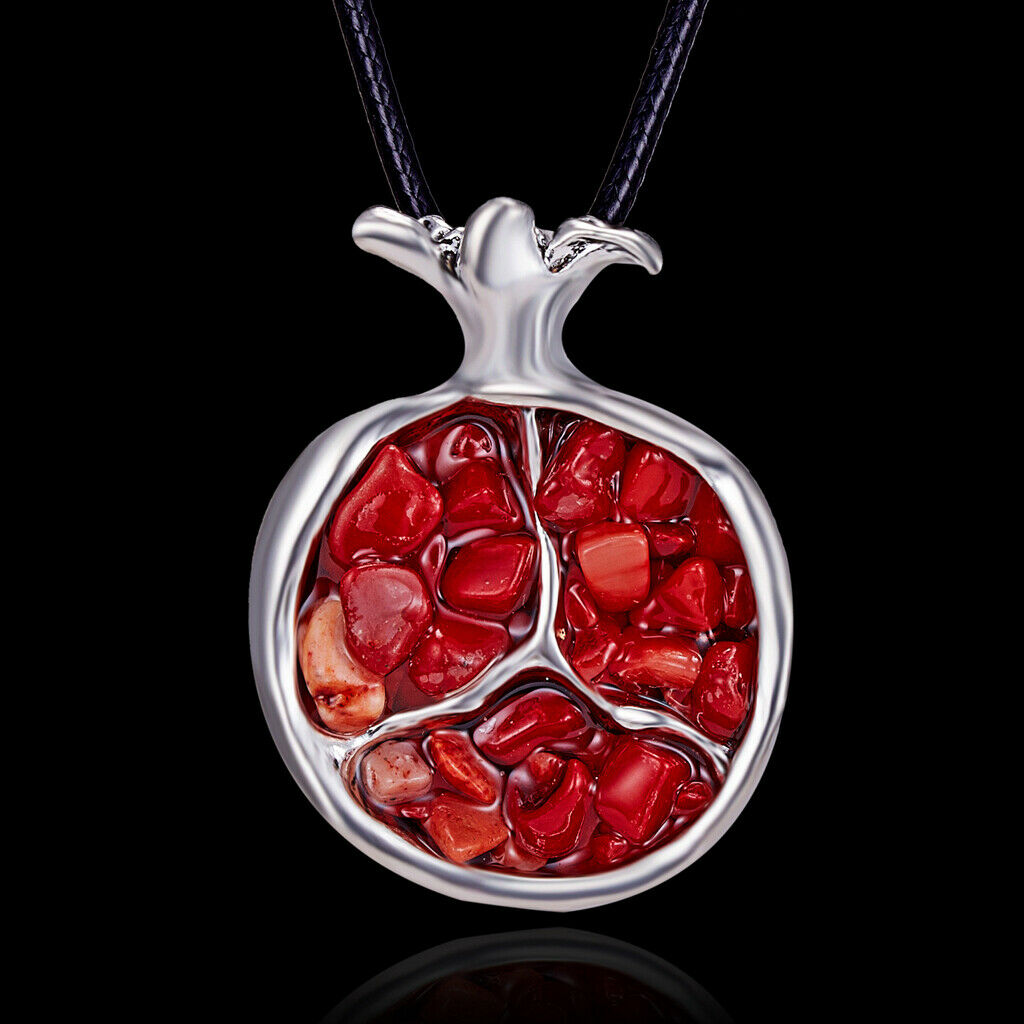 Fruit Red Pomegranate Stone Necklace Pendant Long Sweater Chain Fashion Jewelry