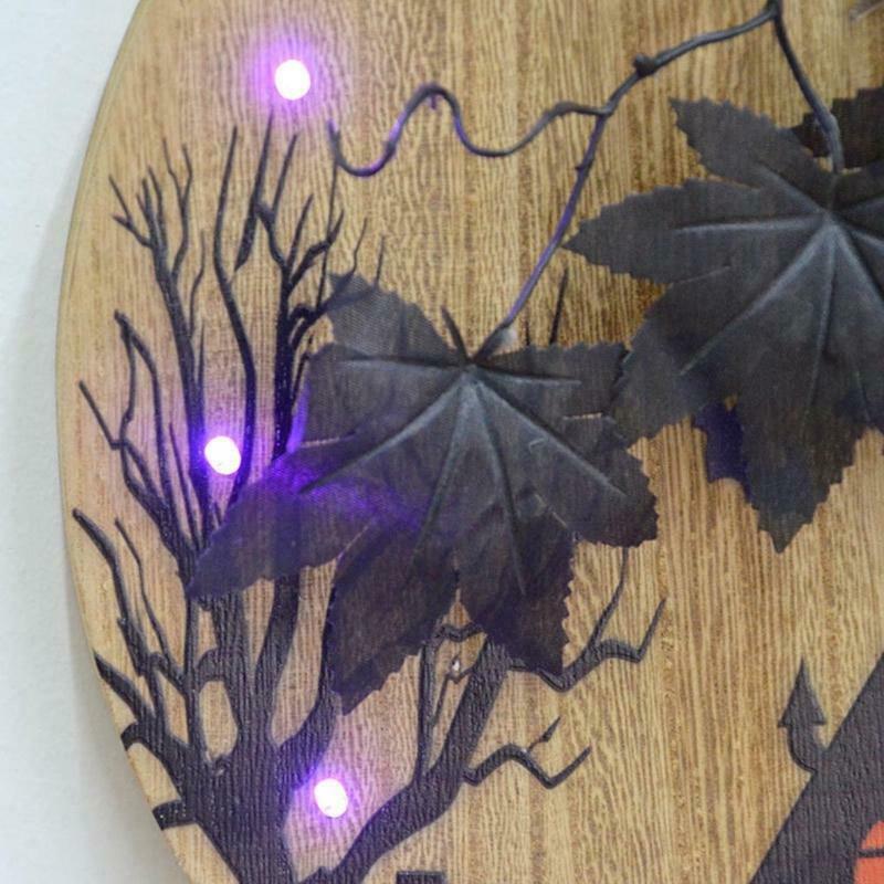 Halloween Maple Leaf Haunted House Glowing Front Door Hanger Decor Entryway Wall