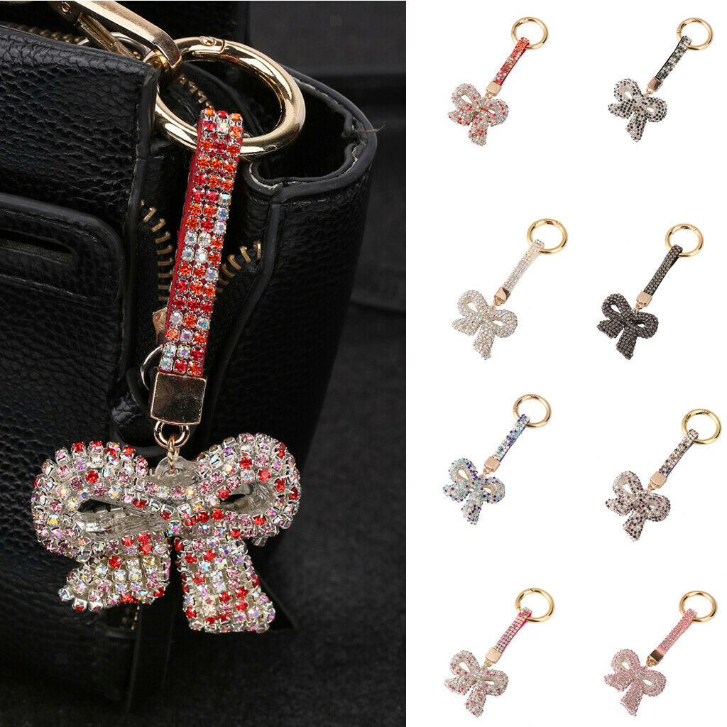 Rhinestone Bling Cute Key Chain Fob Mobile Phone Bag Purse Charm Bowknot 3#