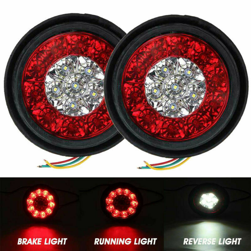 2x Round 16-LED 4" Tail Lights Reverse Backup Light Red White Truck Boat Trailer