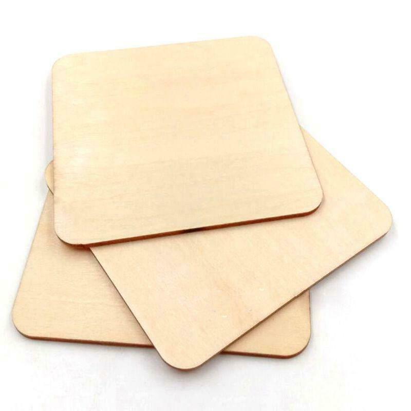 100x Wooden Blank Plaque Square Wood Pieces Tags DIY Craft Pyrography Projects