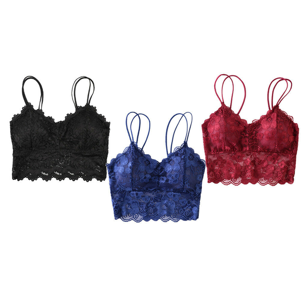 3Pcs Womens Girls Floral Full Lace Padded Bralette Breathable Lace Bra Set