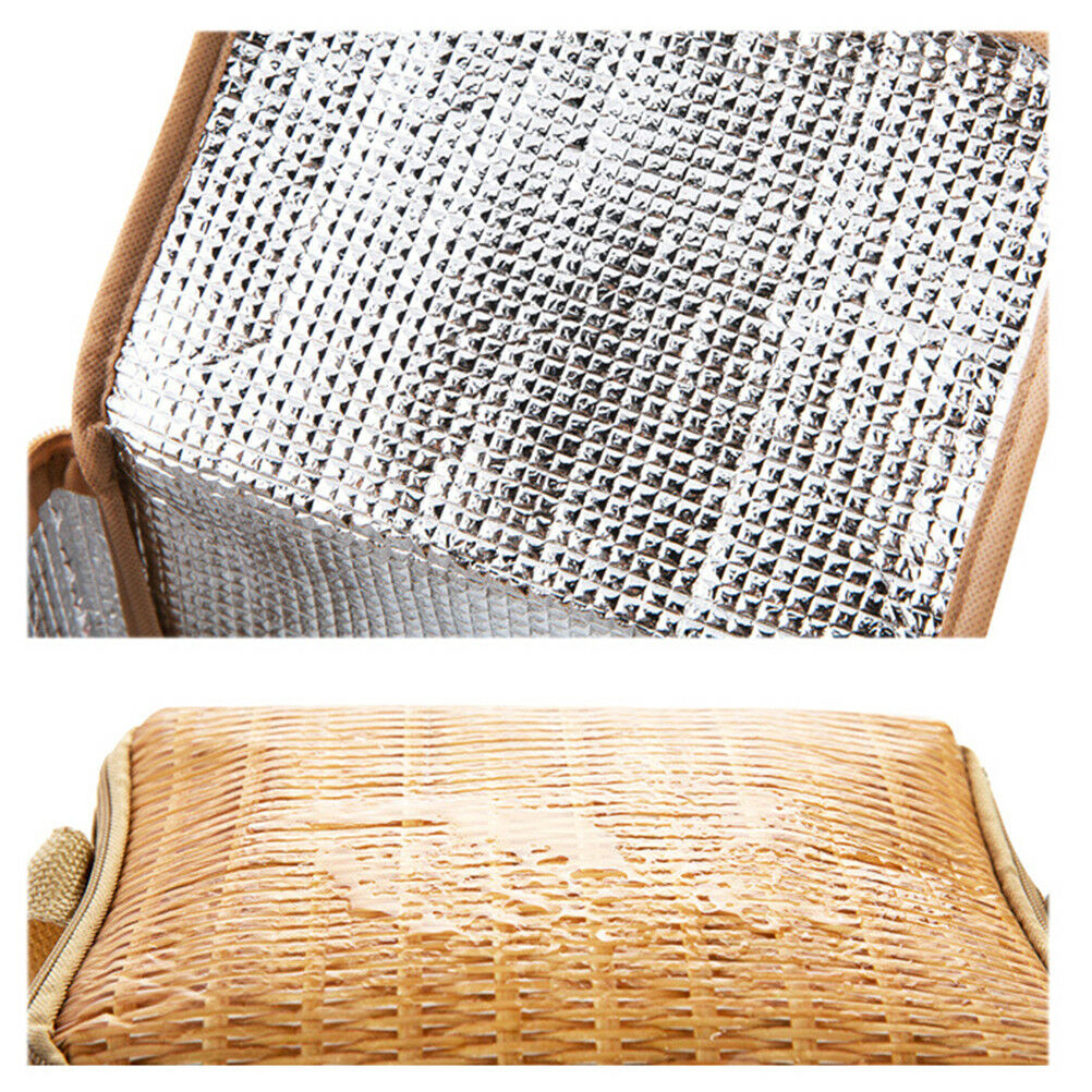Portable insulated thermal cooler lunch box imitation rattan picnic conta.l8