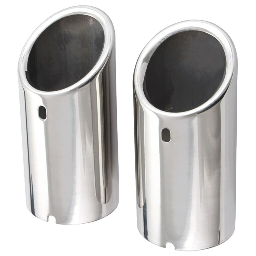2 PCS Car Round Grey Stainless Steel Chrome Exhaust Tail Muffler Tip Pipe