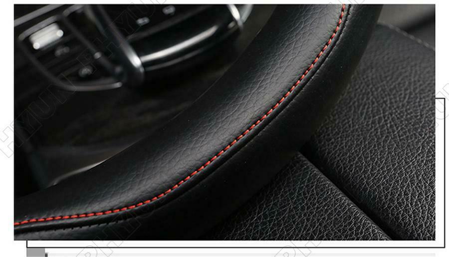 Black Leather + Red Carbon Fiber Car Steering Wheel Cover Type D 38 CM Universal