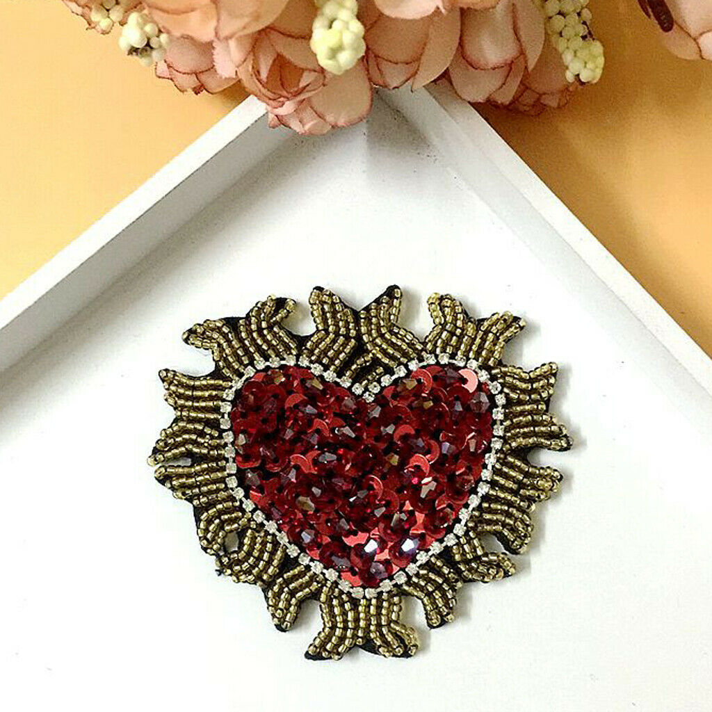 Heart Sequin Beaded Patch Sewing Embroidery Motif Applique Patches DIY Craft