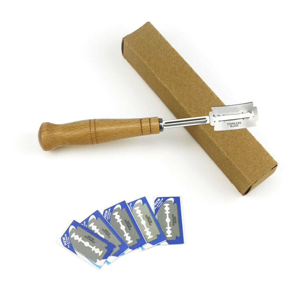 Wood Handle Stainless Steel Bread Arc Curved Cutter with Replacement Blades