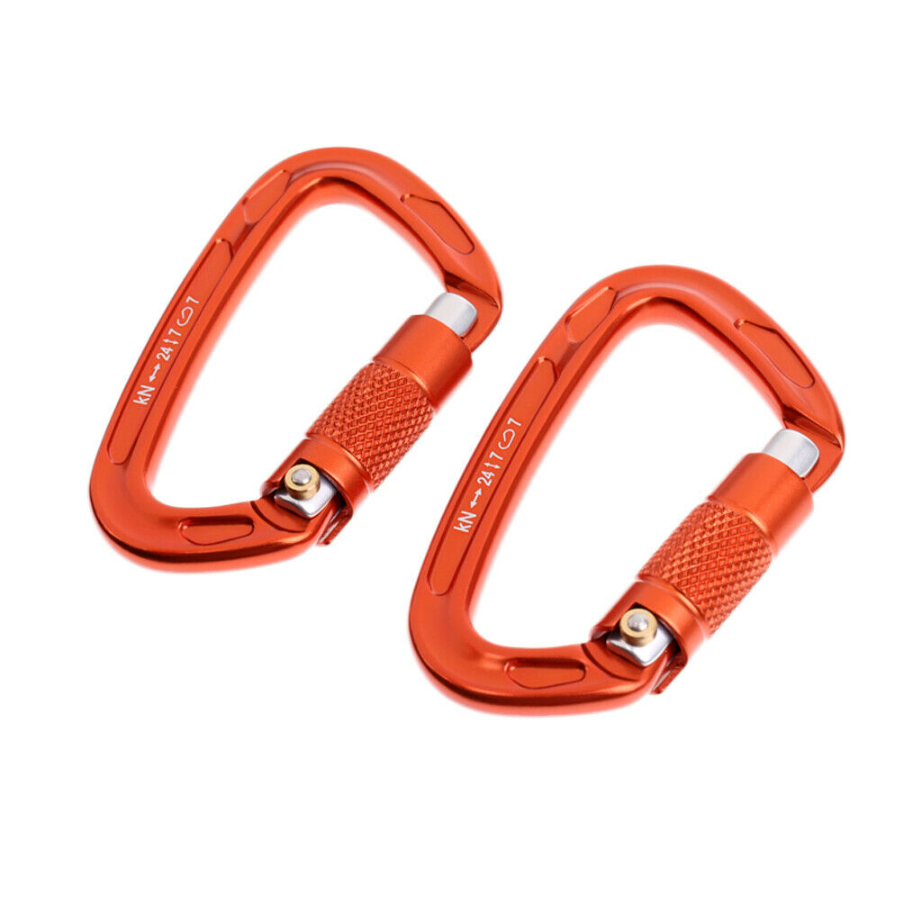 2 Piece 24KN Self-locking Aluminum Mountain Rock Climbing Carabiner Orange