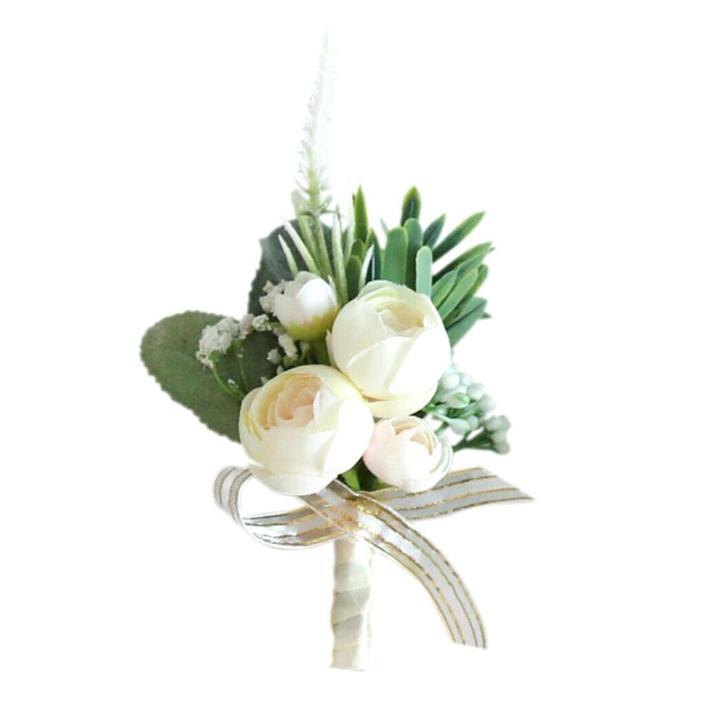 Artificial Tea Flower Boutonniere Wedding Party Corsage Wrist Flower Brooch