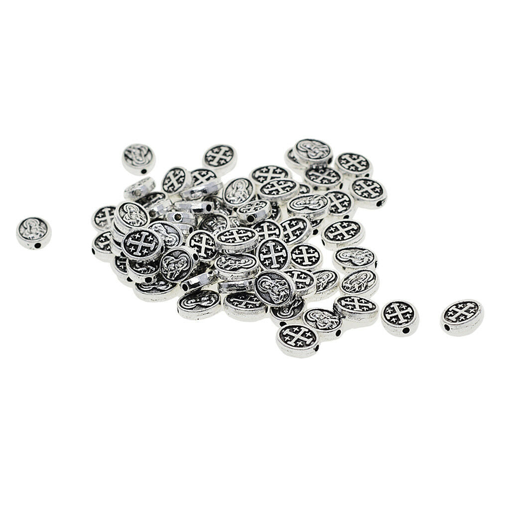 50pcs Alloy Mary Cross Oval Spacer Beads Jewelry Making Charms Findings