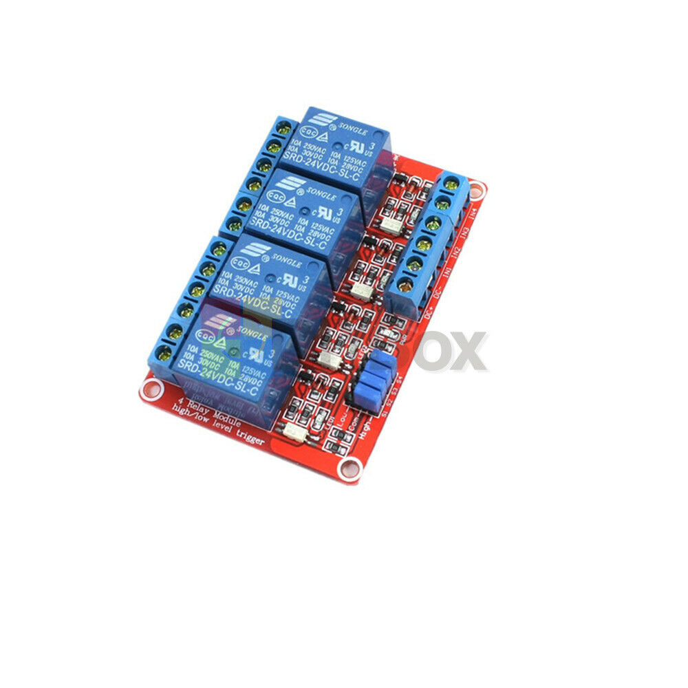 24V 4 Channel Relay Module With OPTO-Isolated High and Low Level Trigger