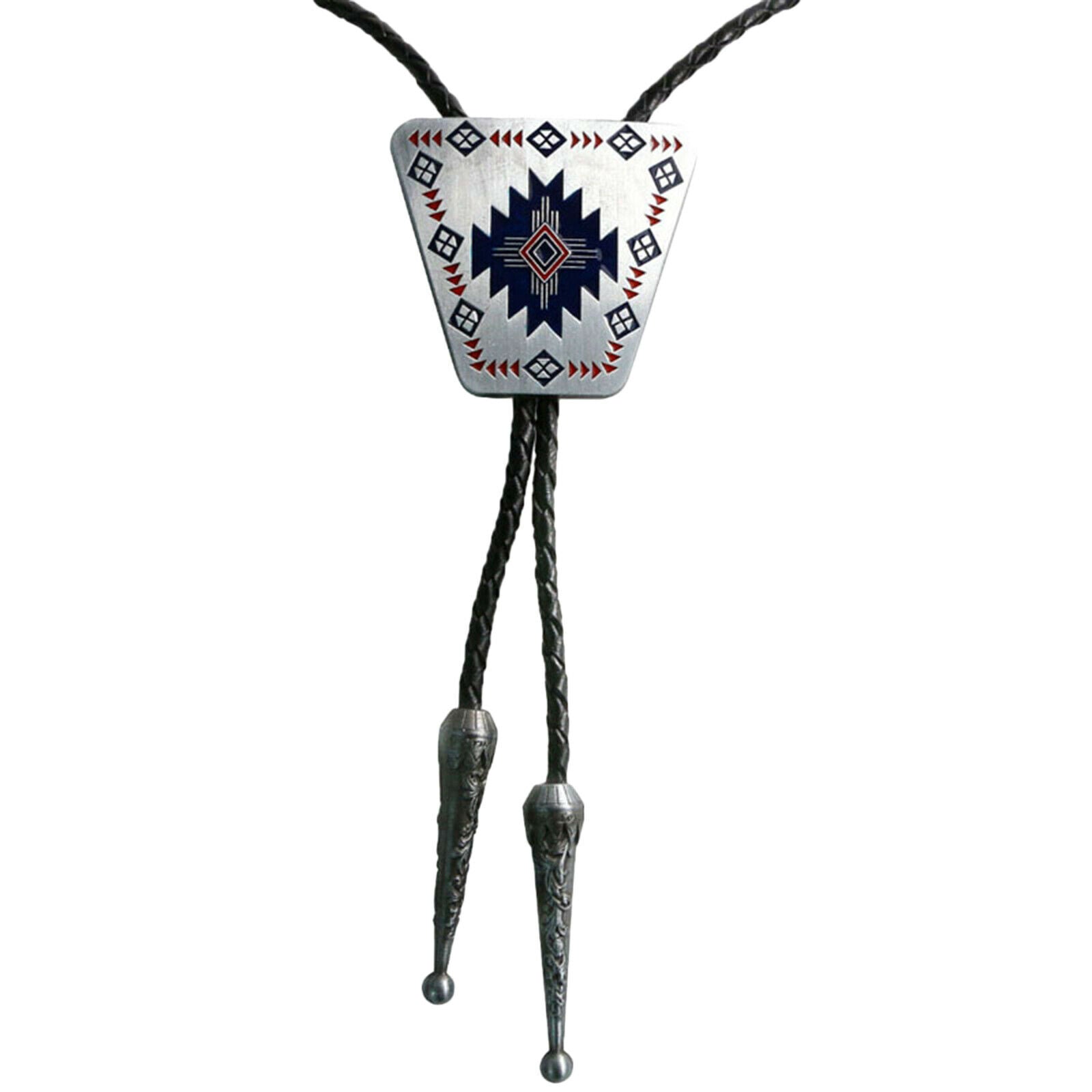 Geometric  Men Bolo Tie Wedding Necklace PU Leather Rope Western Cowboy
