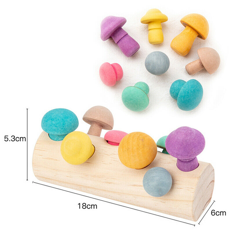 Wooden Rainbow Mushroom Picking Montessori Educational Wooden Baby Toys US