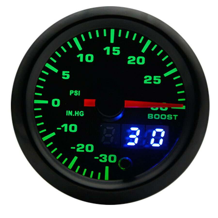 2" Digital / Pointer Dual Display Turbo Boost Gauge 0-30 PSI 7 Colors Adjustable