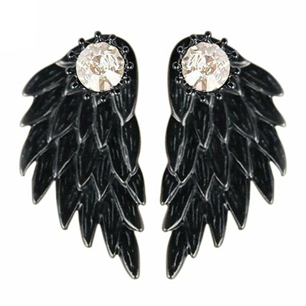 Punk Women's Cool Jewelry Angel Wings Rhinestone Drop Stud Earrings Black