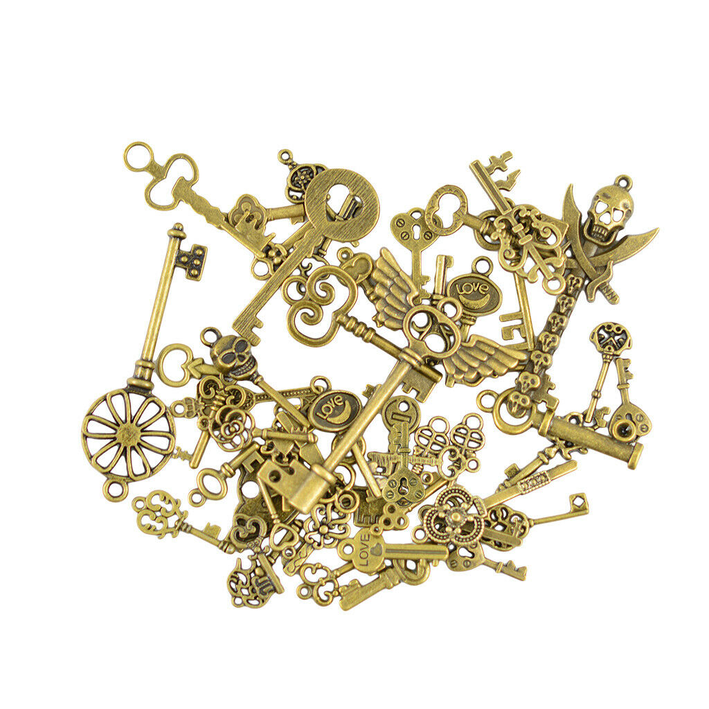50pcs Bronze Key Pendant DIY Findings Jewelry Making for Necklace Keychain