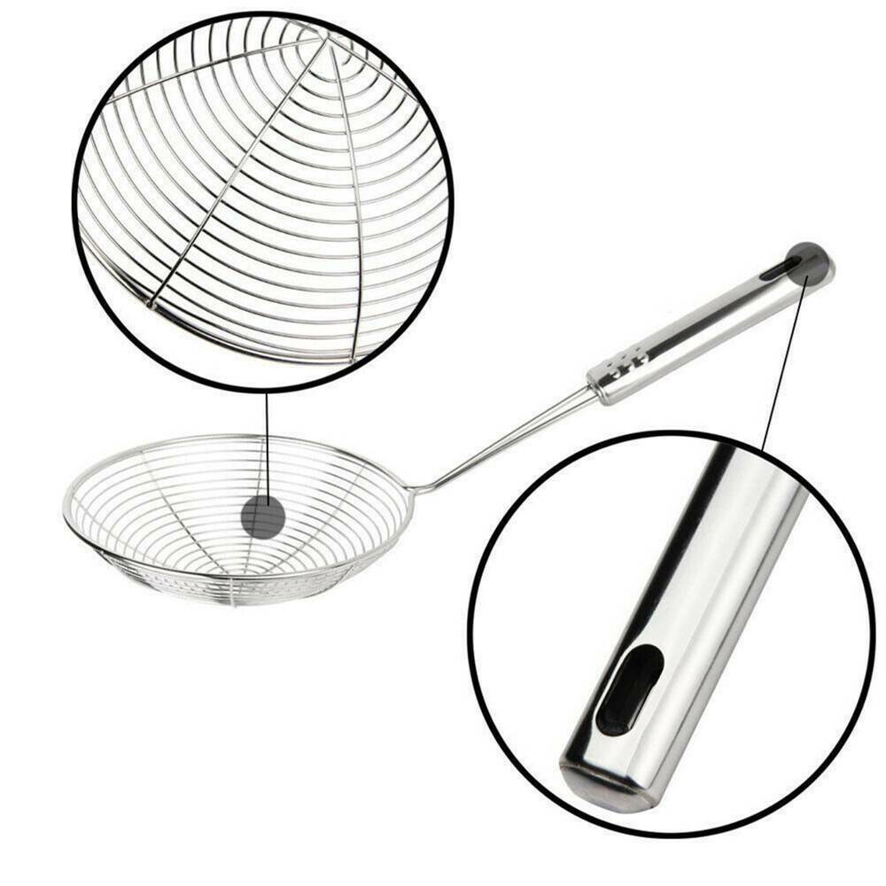 Stainless Steel Solid Spider Strainer Skimmer Ladle With Handle Kitchen Tool~