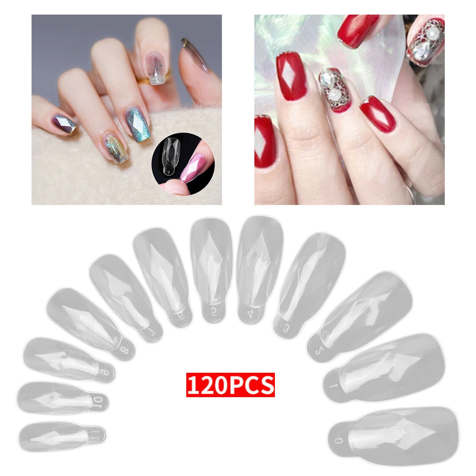 120pcs Dual Forms Fingernail Tips Diamond Shape Manicure For Home Use Salon