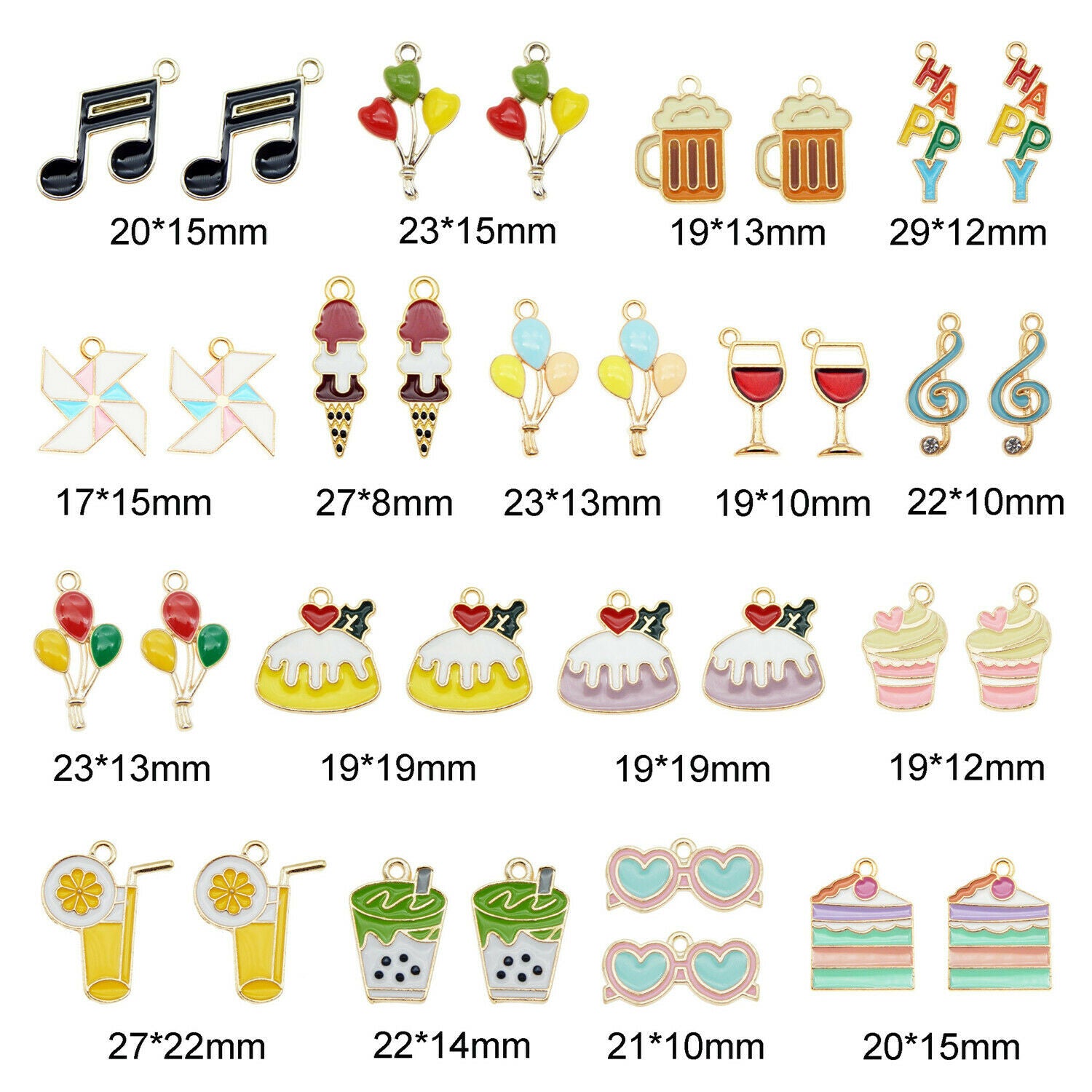 17PCS Assorted Enamel Plated Mixed Party Cake Drink Charms Pendant DIY Findings
