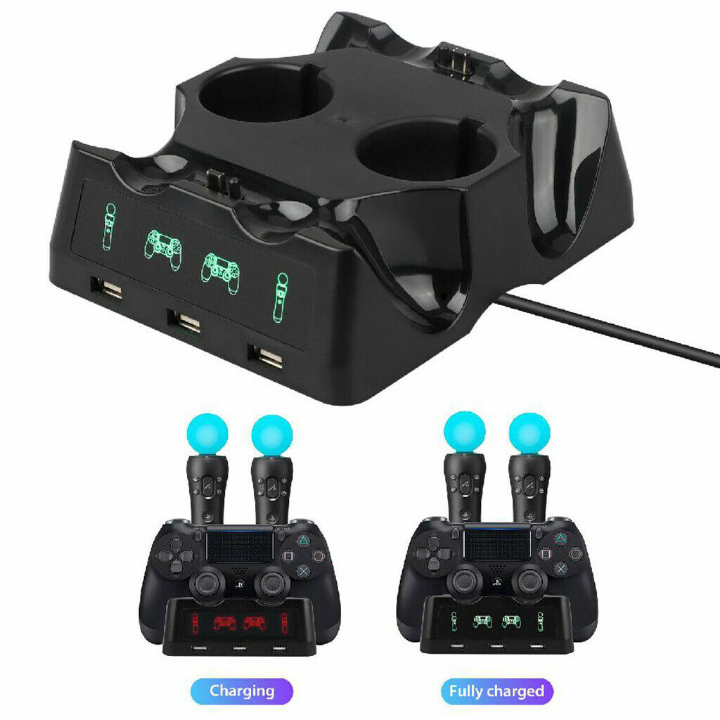 4-in-1 Controller Charger Dock Stand w/ LED Light For PS4/MOVE/PS4 VR New