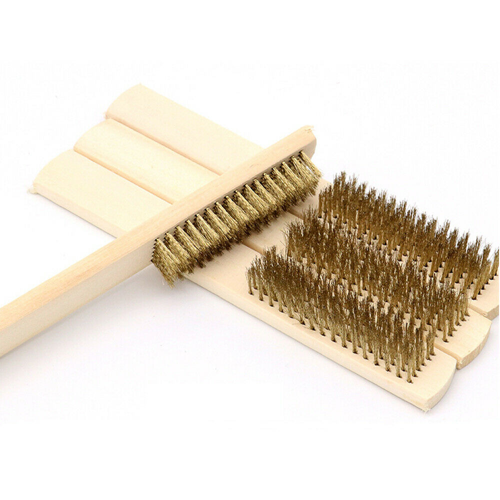 12x Wood Handle Brass Wire Copper Brush Polishing Grinding Cleaning Hand Tool