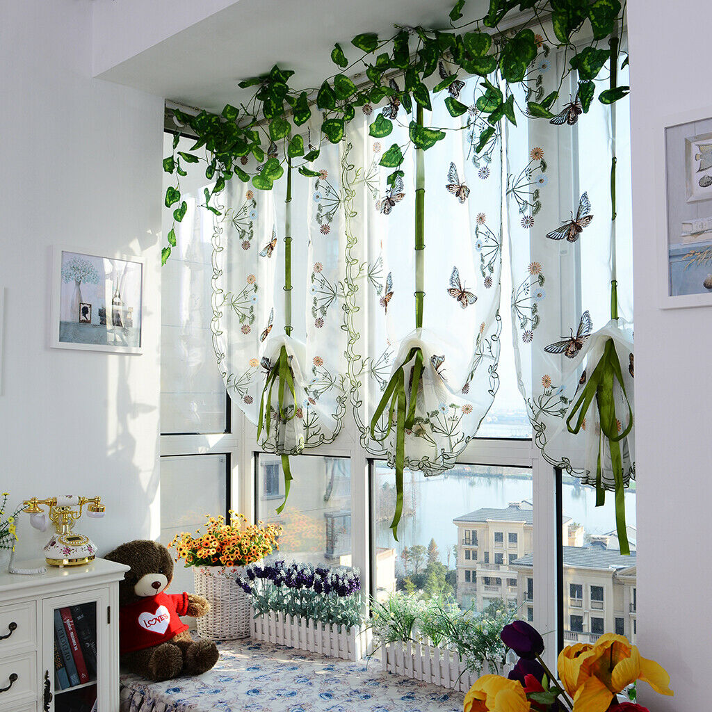 Pastoral Butterfly Tulle Roman Curtain Embroidered Sheer White 0.8x2m