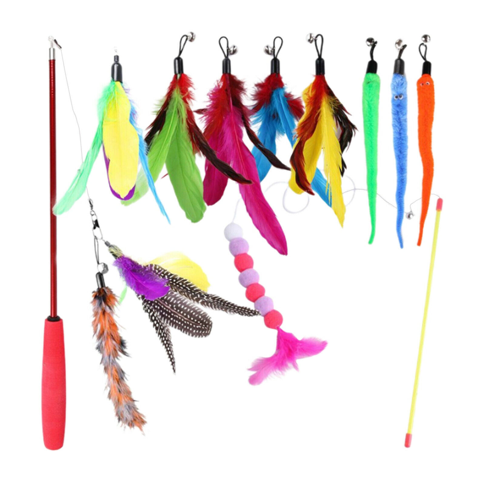 10pcs Cat Teaser Wand Toys w/Refills Interactive Kitten for Cats Playing,Trainin