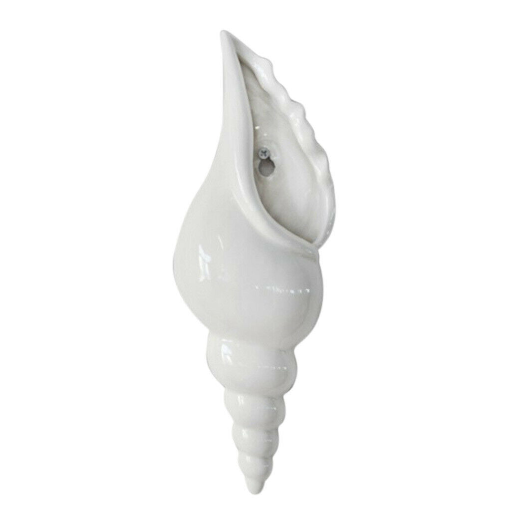 Set 2 Modern White Ceramic Sea Shell Conch Flower Vase Wall Hanging Decor