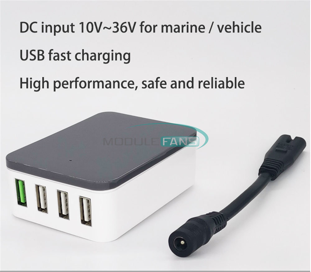 w/ Quick Charge QC2.0, QC3.0 Car Ship 4-port USB Charger DC10-36V to 12V/9V/12V