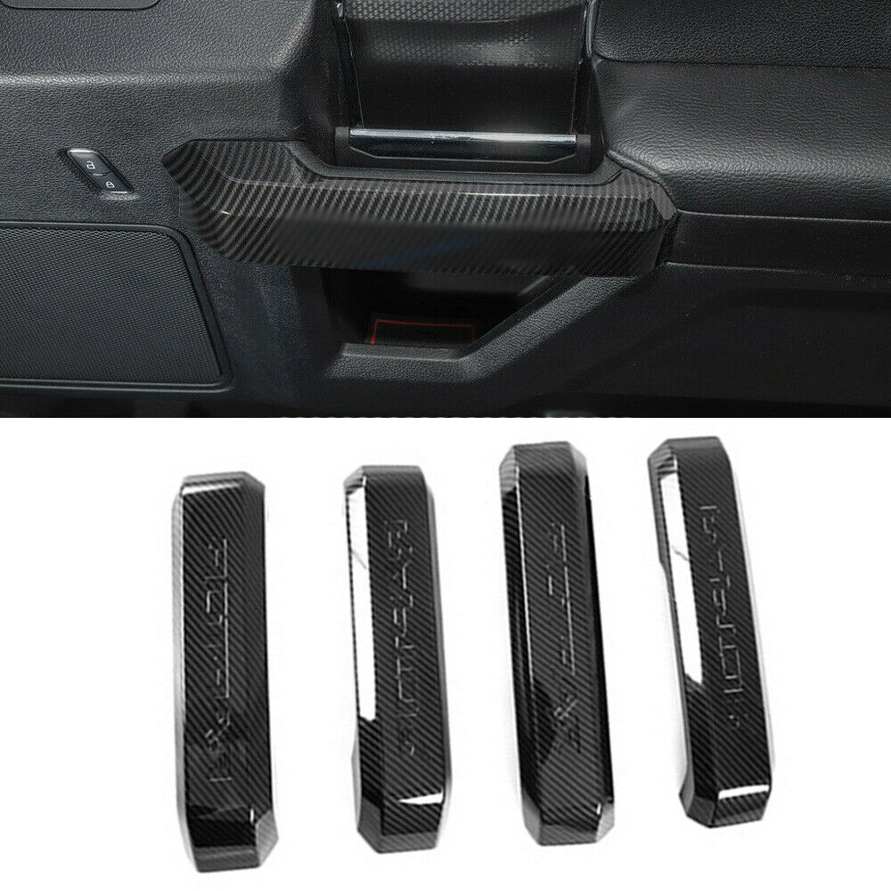 For 2015-17 Ford F150 4x Inner Door Handle Cover Trim Carbon Fiber Look Interior