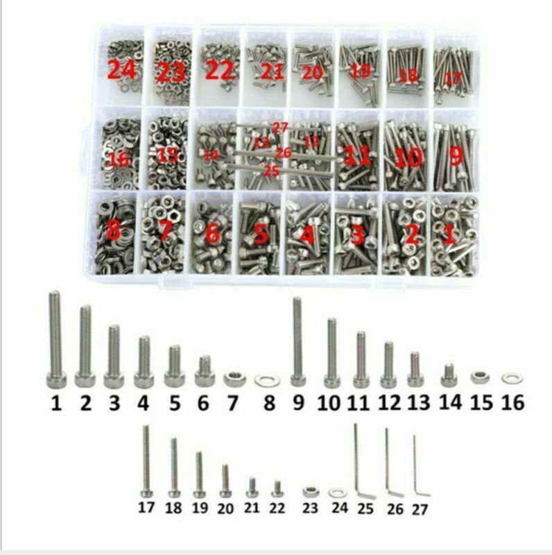 1080x M2 M3 M4 304 Metric Hex Socket Head Cap Screws Bolt Nut Assortment Set