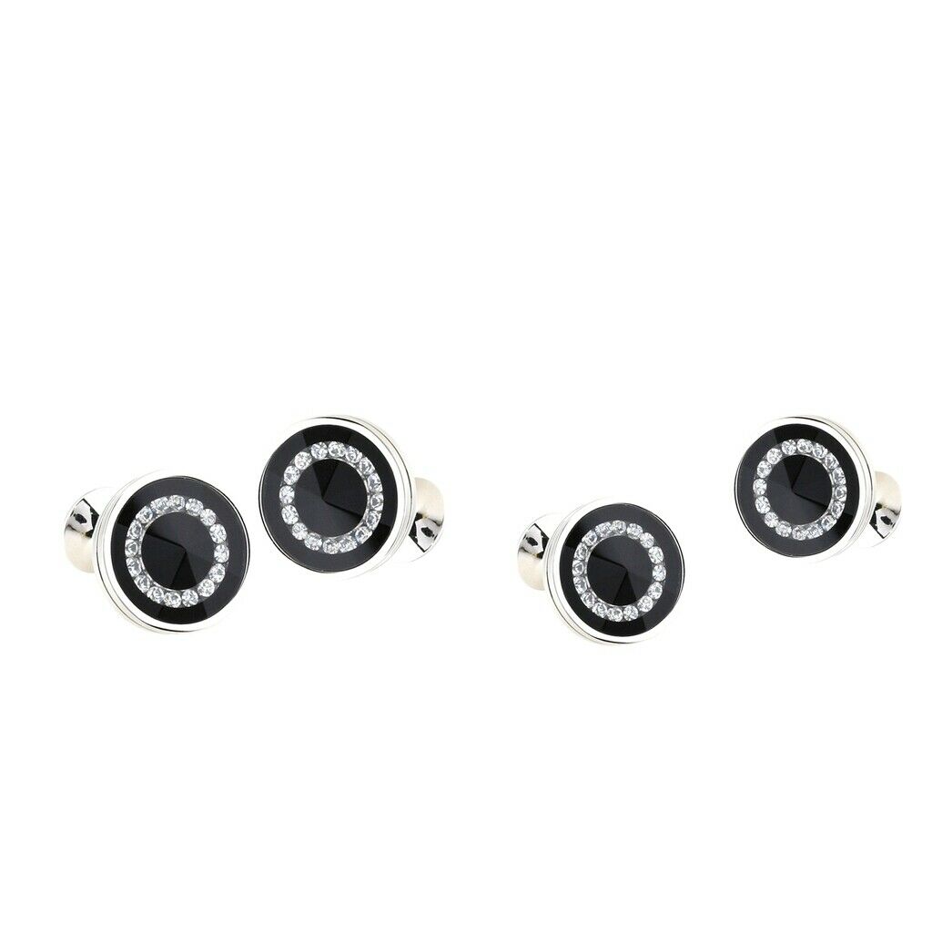 2 Pair Fancy Classic Men Lapel Black Crystal Round Cufflinks for Wedding Party