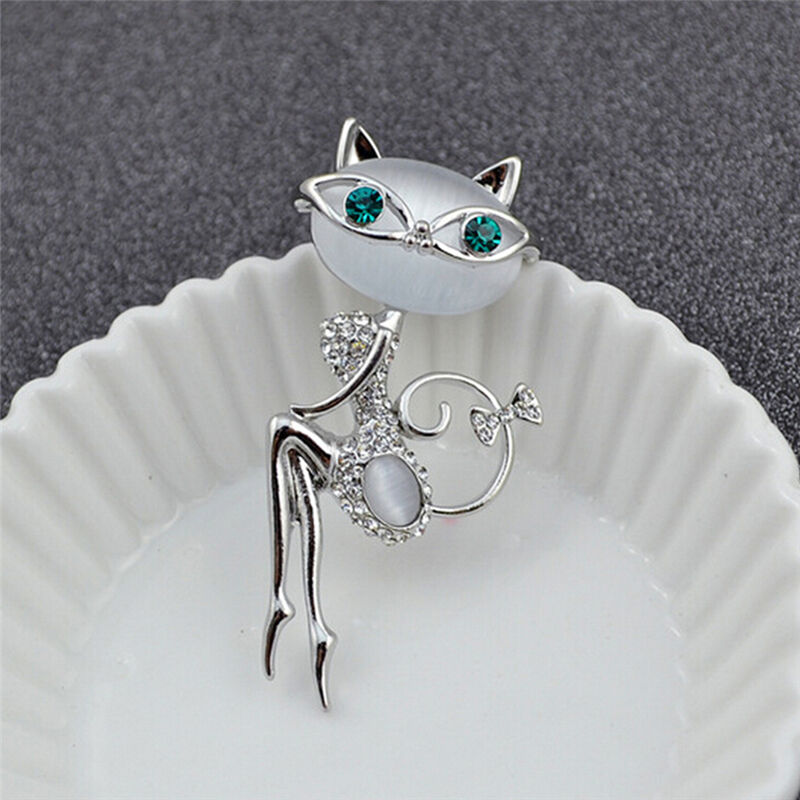Fancy Opal Rhinestone Crystal Little Cat Brooch Pin Animal Cute Sexy Jewel.l8