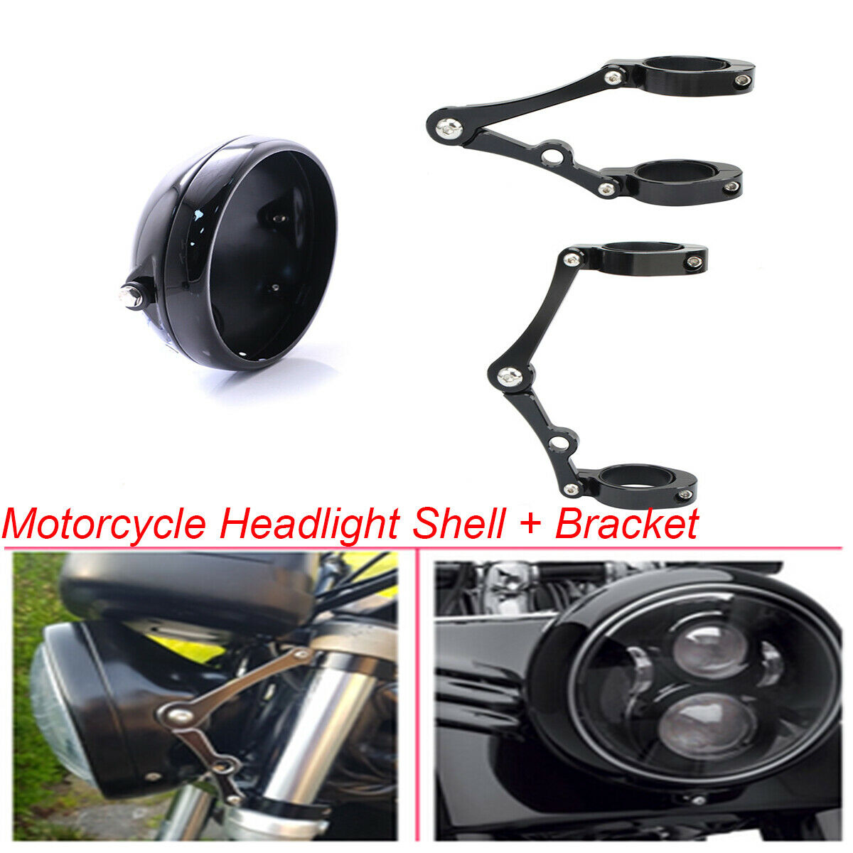 7-inch Aluminum Alloy Motorcycle Headlight Cover + 48MM Front Fork Fixing Clip