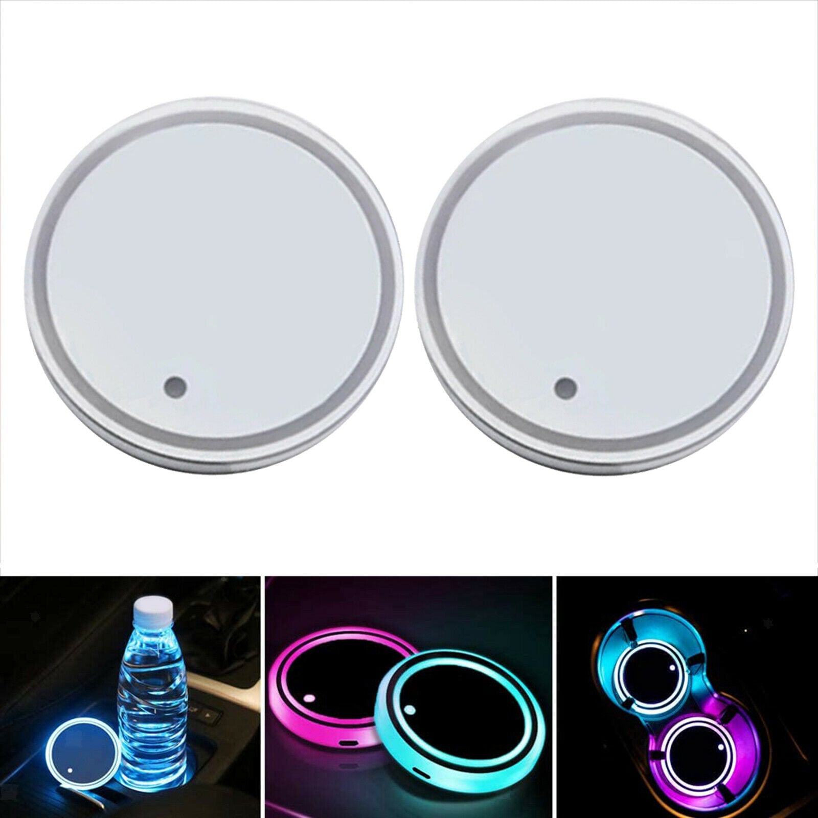 2PCS LED Cup Holder Luminescent Coaster 7 Colors USB Charging for Drink Mat