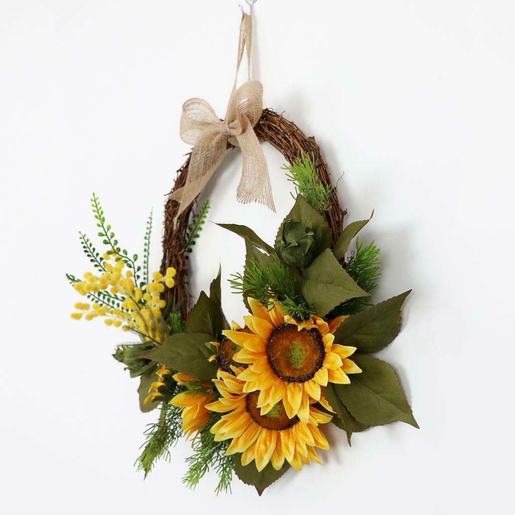 Front Door Wreath Garland Artificial Flowers for Home Decor Sunflower+Acacia