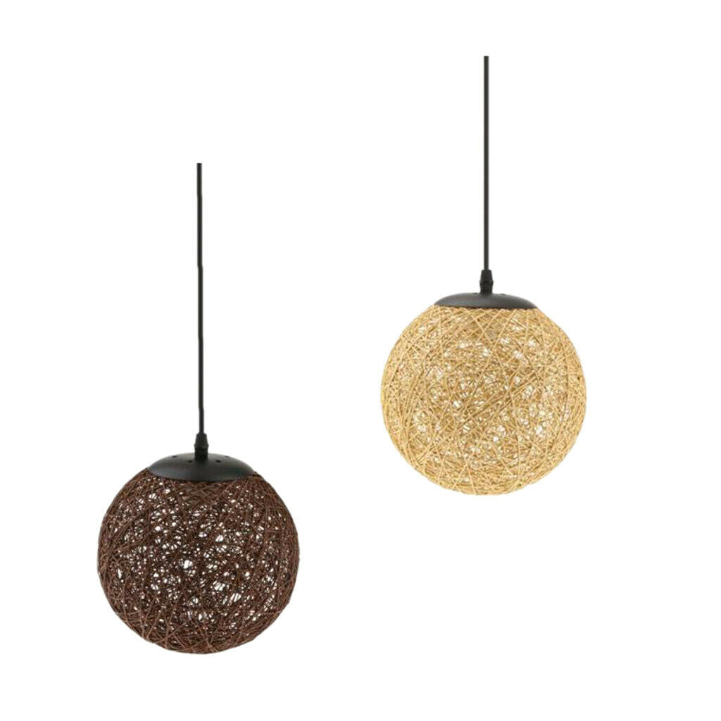 2pcs Round Rattan Shades Light Ball Shape for Bedroom Cafeteria Bar Indoor