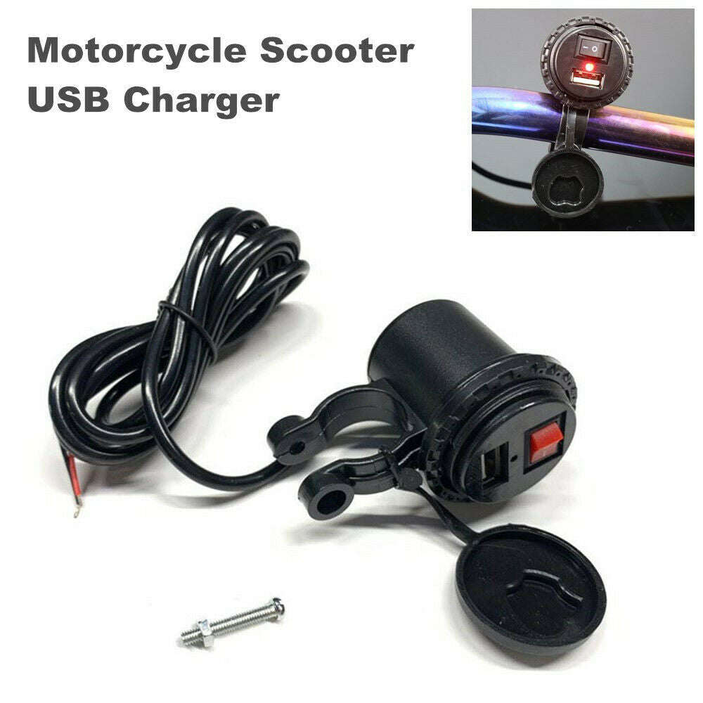 Motorcycle Scooter Bike Phone USB Charger Adapter System 5V-2.1A Kit Waterproof