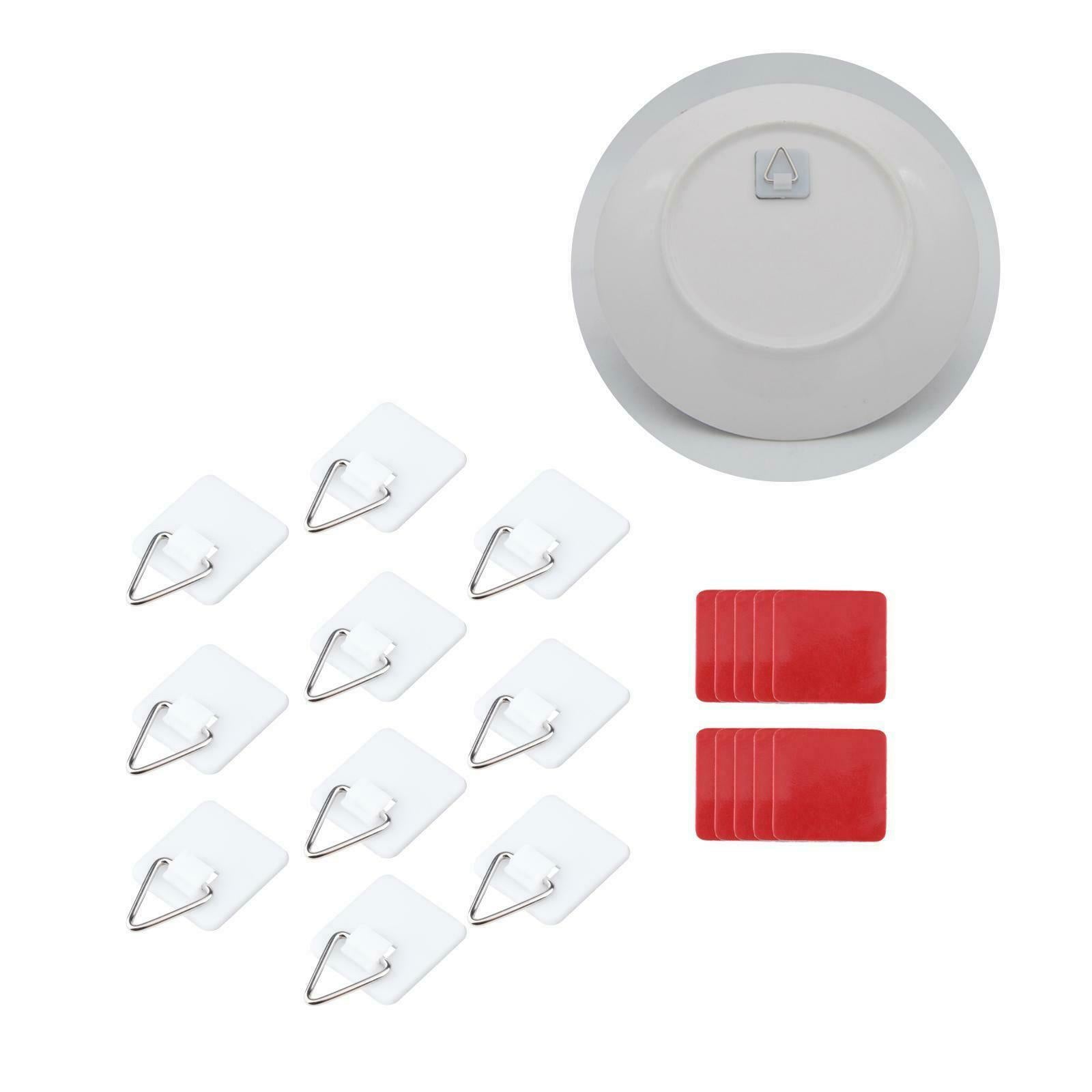 10x Square Adhesive Dish Hanger Hook Set Vertical Plate Holder Kitchen