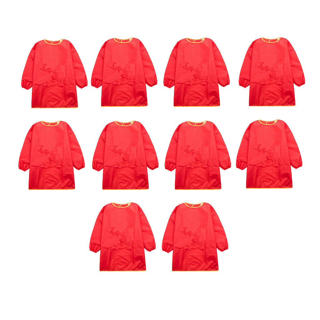 10 Pieces Long Sleeve Red Kids Aprons Bibs Drawing Smocks for 90-100cm