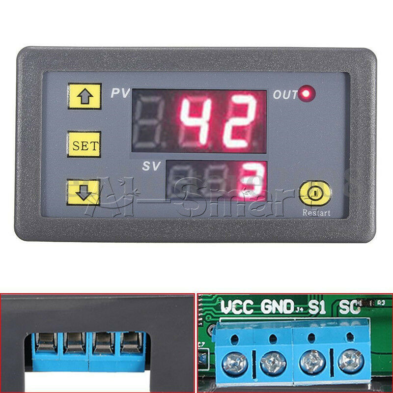12V Cycle Timer Delay Dual Display Relay Module 0-999 hours/minutes/seconds