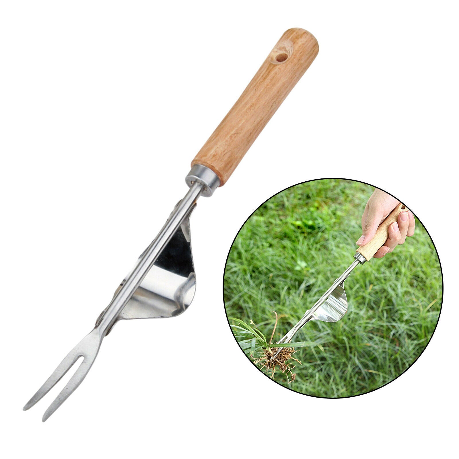 Mini Garden Weed Removal Stainless Steel Wooden Handle Easy Weeding Removals