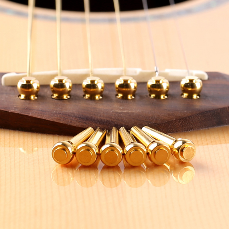 6PC Acoustic Guitar Brass Bridge Pins Brass Cone String Dot Solid String Nails