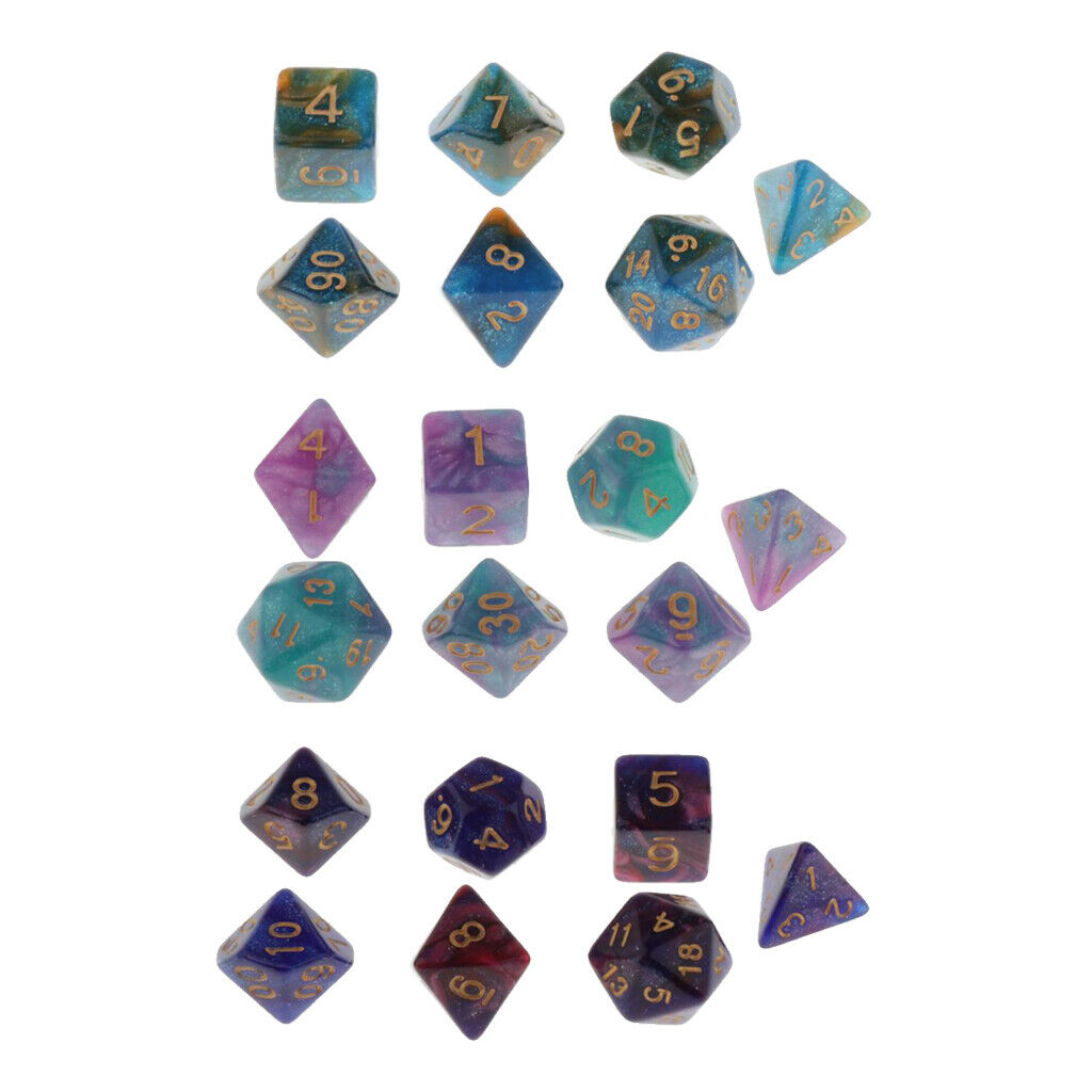 Set of 21 Multicolor Multi-Sided Polyhedral Dices Bulk for Table Games