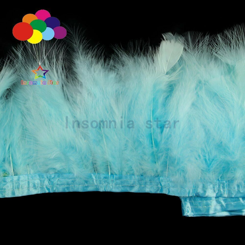 Light blue Pack of 2 Meter Natural Turkey Marabou Feather Trim Fringe 6-7 Inch